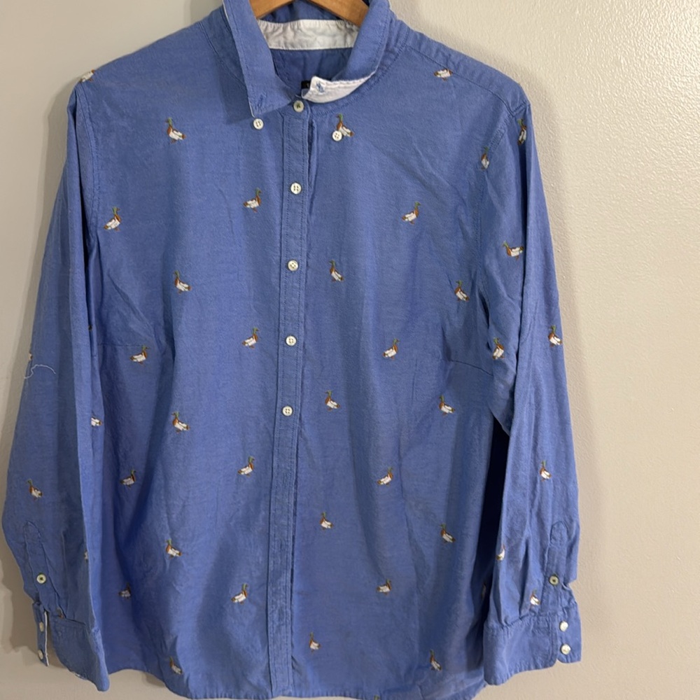 Talbots Blue Button-Down Shirt with Embroidered Duck Details
